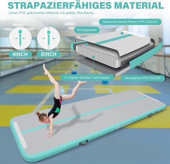 Opblaasbare Gymnastiekmat - Turnmat Vloermat - Thuis Training - Inclusief Luchtpomp - Tot 6 Meter Lang - Mintgroen — afbeelding 2