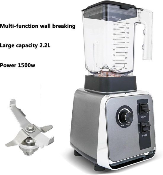 Keukenmachine - Krachtige Blender - Snel Mixen - 1500 Watt Vermogen - 2 Liter Inhoud - Zwart — afbeelding 3
