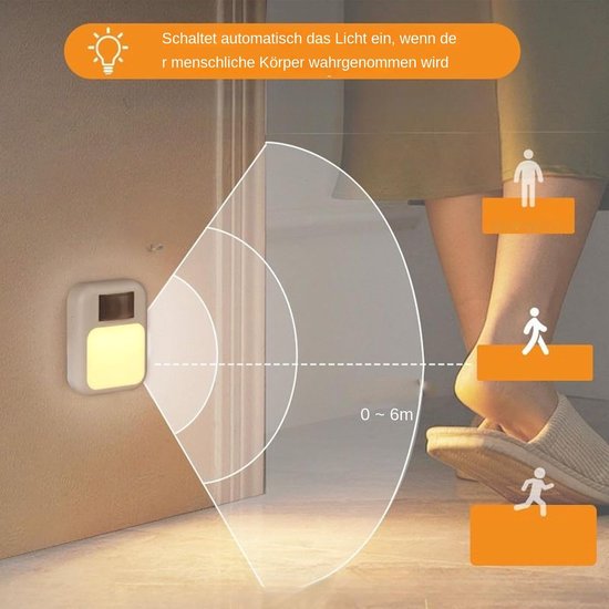 Led Nachtlamp - Bewegingsmelder Lamp - Binnen Oriëntatie - Direct In Stopcontact - 75x28x75mm - Wit — afbeelding 2