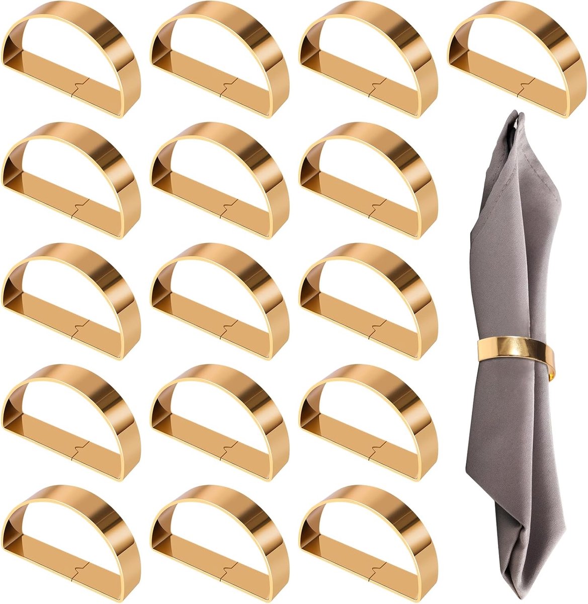 Servetringen Goud - Elegant Metaal - Tafeldecoratie - Halfrond Design - 40x50mm - Goudkleurig