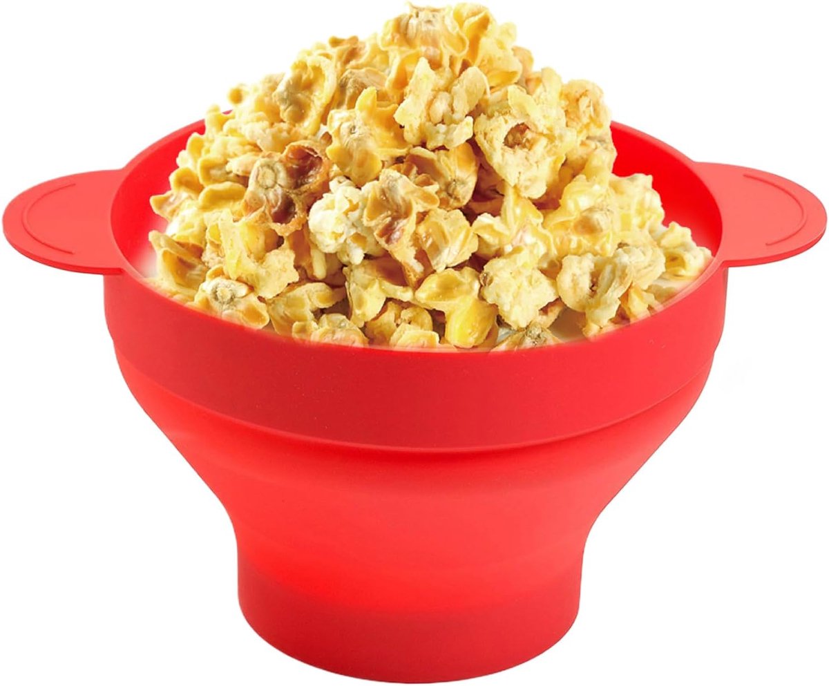 Popcorn Container - Snackdoos Beker - Thuisbioscoop Films - Vetbestendig Handvat Deksel - 24 x 20 x 5 cm - Rood