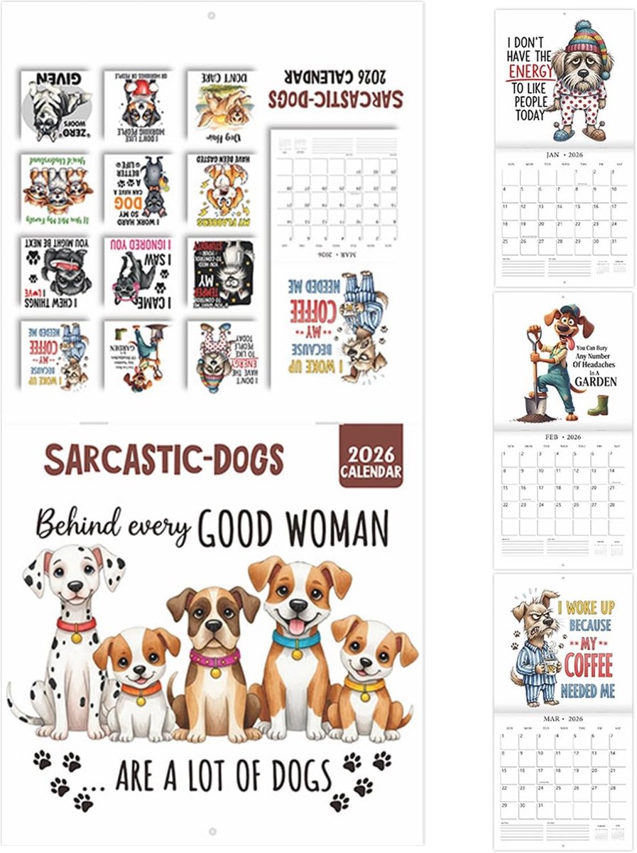 Grappige Maandkalender - Hondenplanner Jaar - Maandelijkse Planning - Zichtbaar op Koelkast - 21x21 cm