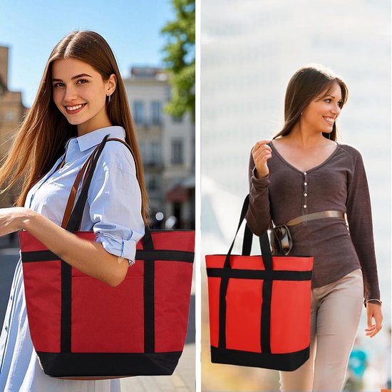 Isolatietas 39 liter - Koeltas Boodschappentas - Boodschappen Picknick Camping - Opvouwbaar Waterdicht Lekvrij - Flexibele Handgrepen - Rood — afbeelding 5