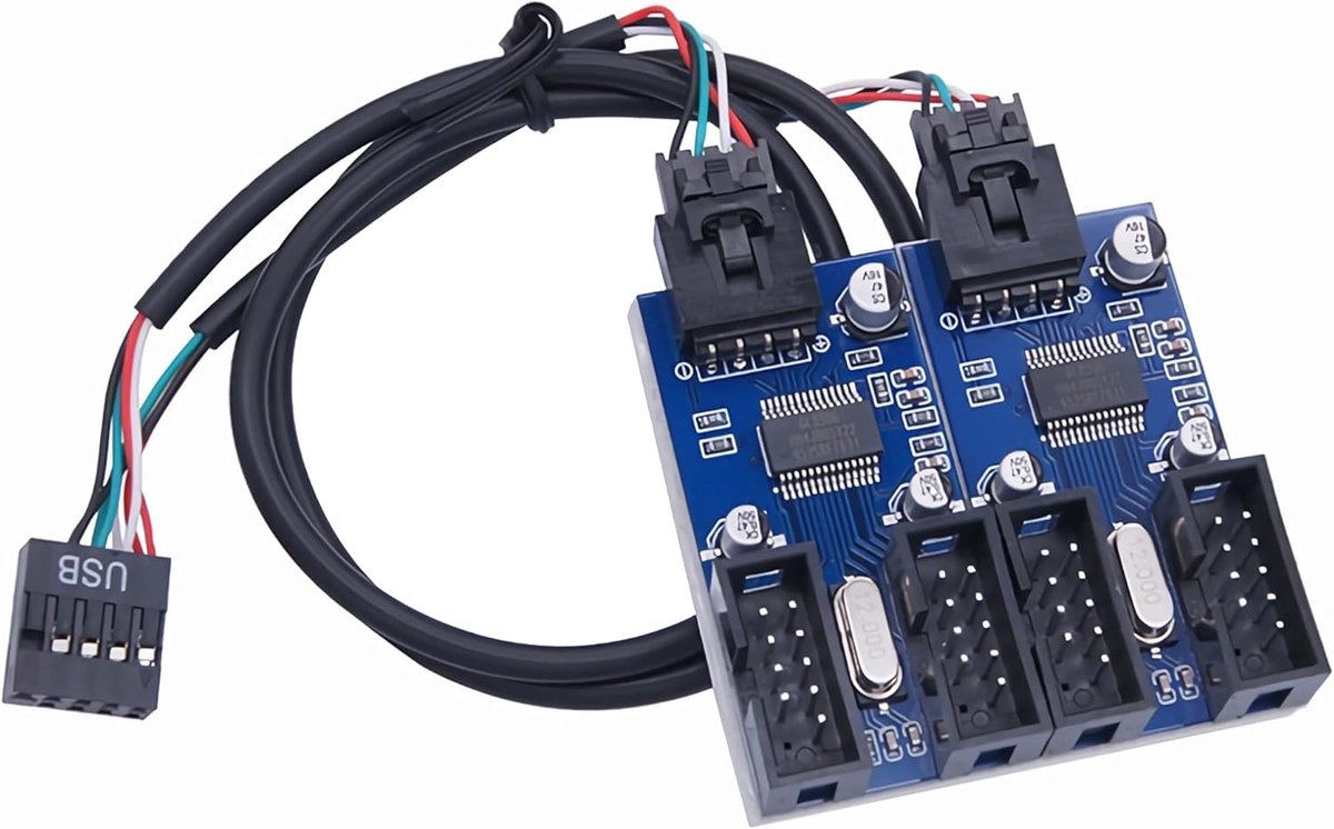Interne USB Hub - Poort Uitbreider - PC Uitbreiding - 4 Poorten uit 1 - 30cm Kabel - Zwart