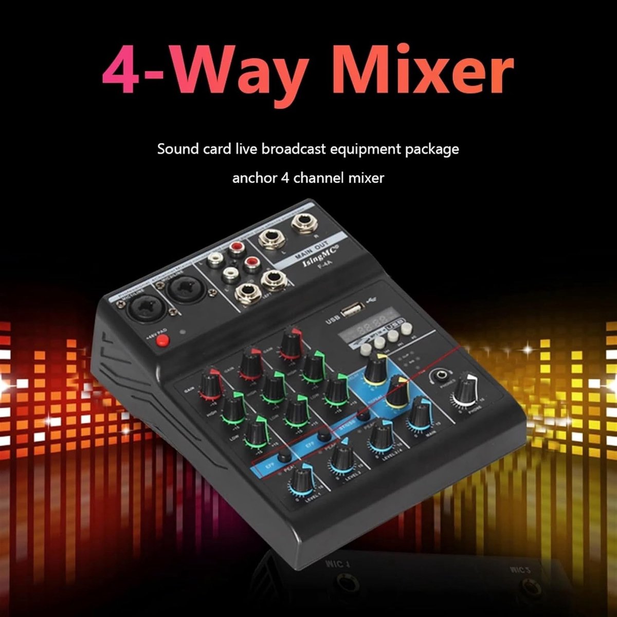 Audiomixer 4 Kanaals - Geluidsmengpaneel USB - Muziek Opnemen - Draadloze Bluetooth Connectie - 180x150x50mm - Zwart