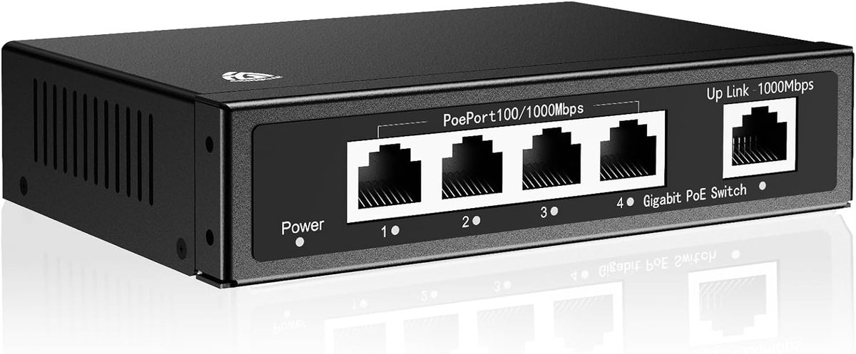 PoE Switch - Gigabit Netwerk - Camera Netwerk - Uitbreiding 250m - 5 Poorten