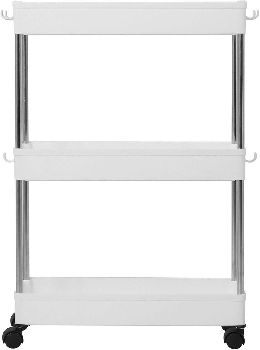 Slanke Opbergwagen - Mobiele Stelling - Ruimte Besparen - Met Wielen - 42 x 19 x 15 cm - Wit