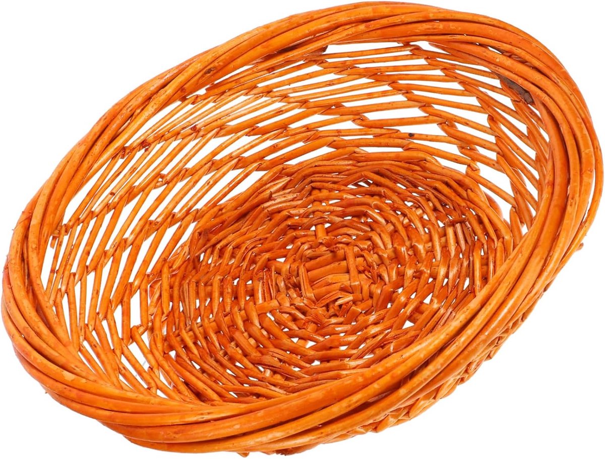 Woven mand - Opbergmand Decoratie - Fruit en brood - Handgemaakt met techniek - 24.5x24.5x6.8cm - Natuurlijk