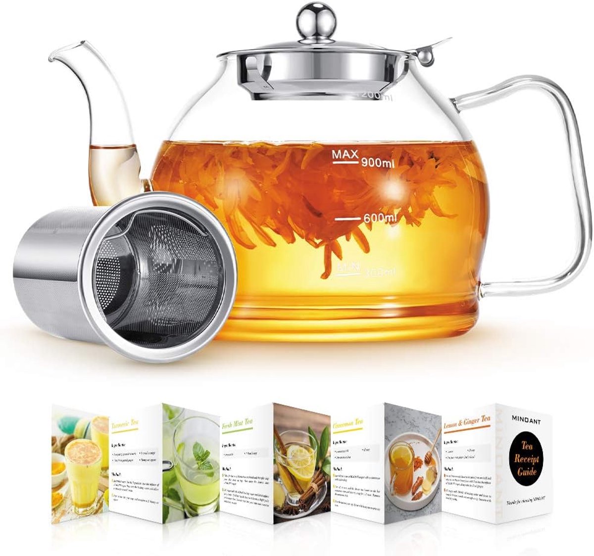 Glazen Theepot 1200 ml met Zeef - Vaatwasmachinebestendig Theeservies