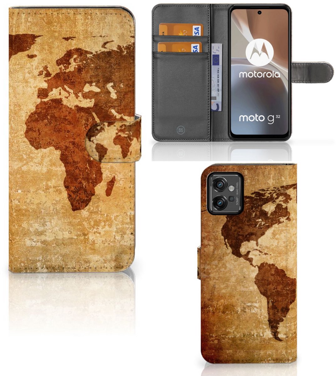 Motorola Moto G32 Flip Cover Wereldkaart