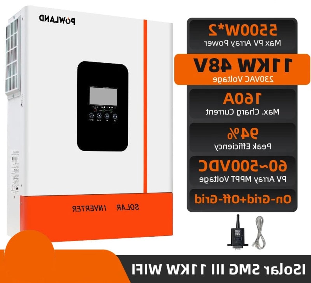Hybride Zonne-omvormer – Solar Inverter – PV Omvormer – Accu Omvormer – Energieomvormer – 11 kW Vermogen – Wifi Met Dubbele MPPT