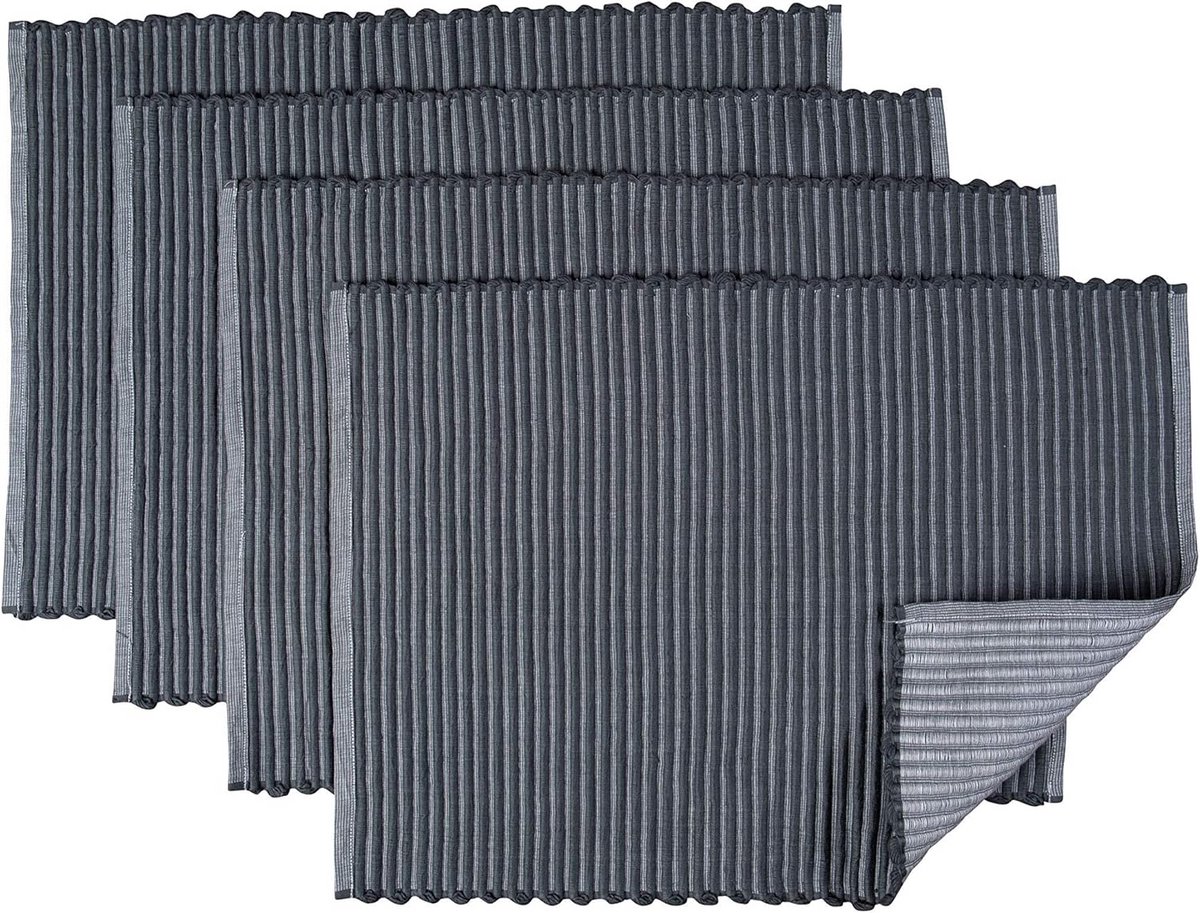 Geribbelde Omkeerbare Placemat Set van 4, 14" x 20", Grijs