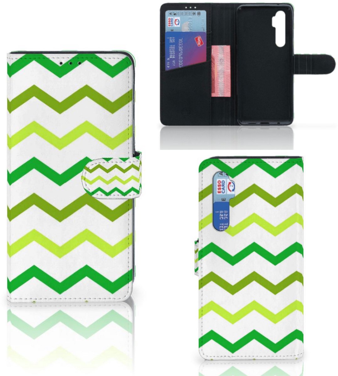 Book Case voor Xiaomi Mi Note 10 Lite Telefoon Hoesje Zigzag Groen