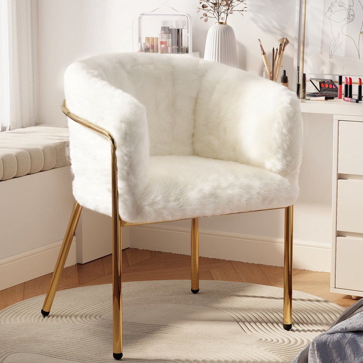Loungestoel – Fauteuil – Relaxstoel – Zitzak – Woonkamerstoel – Beige Imitatie Konijnenbon