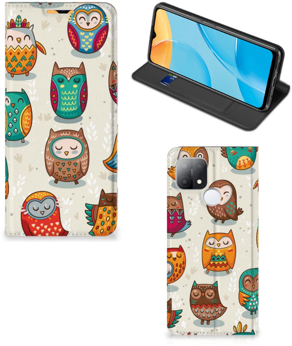 OPPO A15 Hoesje maken Vrolijke Uilen