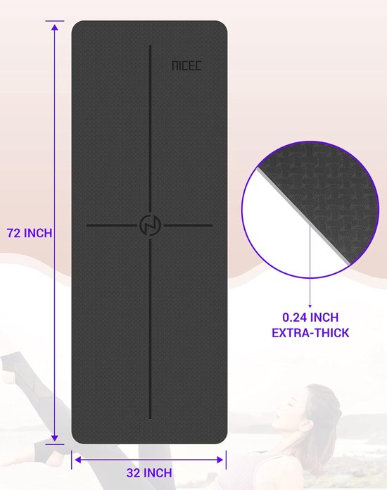 Antislip Yogamat van ¼ inch Dikte met Uitlijningslijnen - Ideaal voor Yoga en Fitness — afbeelding 3