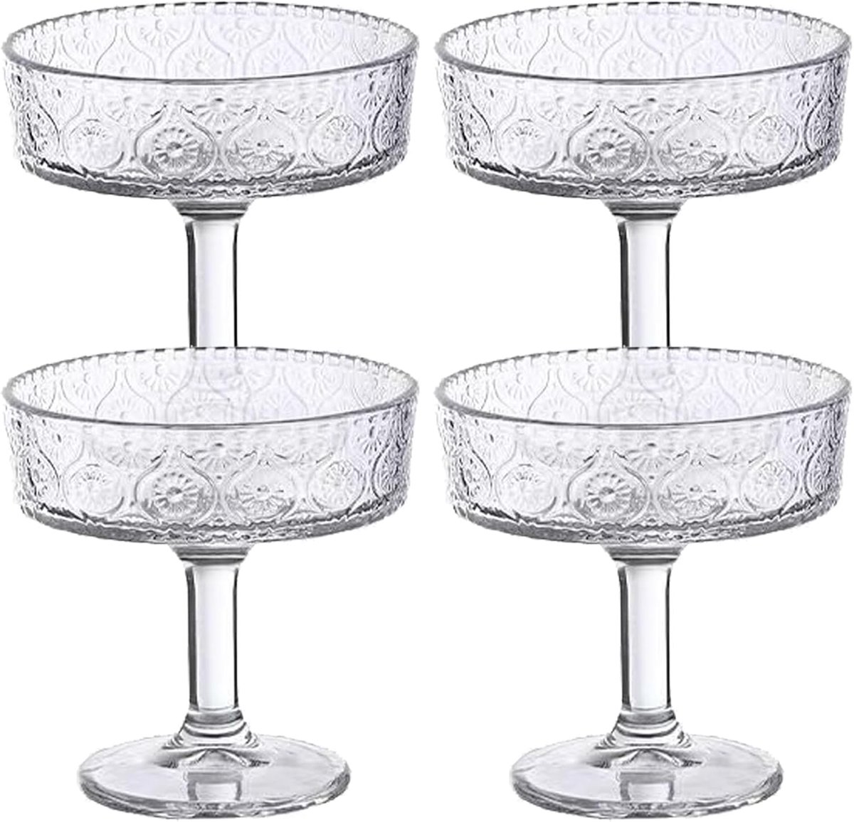 8 stuks geribbelde coupéglazen - Vintage cocktailglazen 20 cl