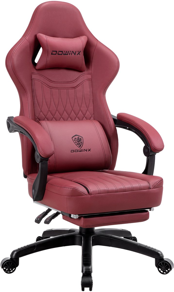 Dowinx Gamingstoel - Ergonomische Gamestoel met Voetsteun en Massagefunctie - Pocketvering Zitkussen - Racing Bureaustoel van PU Leer - Rood