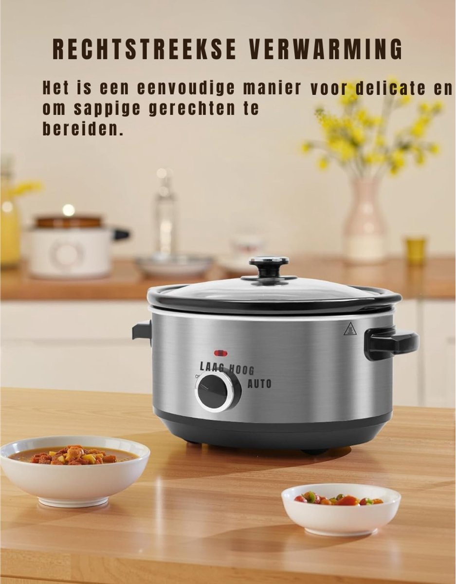 Zyrex Slowcooker met Timer Rood 24cm x 31cm x 18cm - afbeelding 3