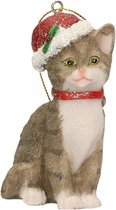 Suspensions de Noël chats gris avec bonnet de Noel 9 cm - Décorations de sapin de Noël / Ornements de Noël chats