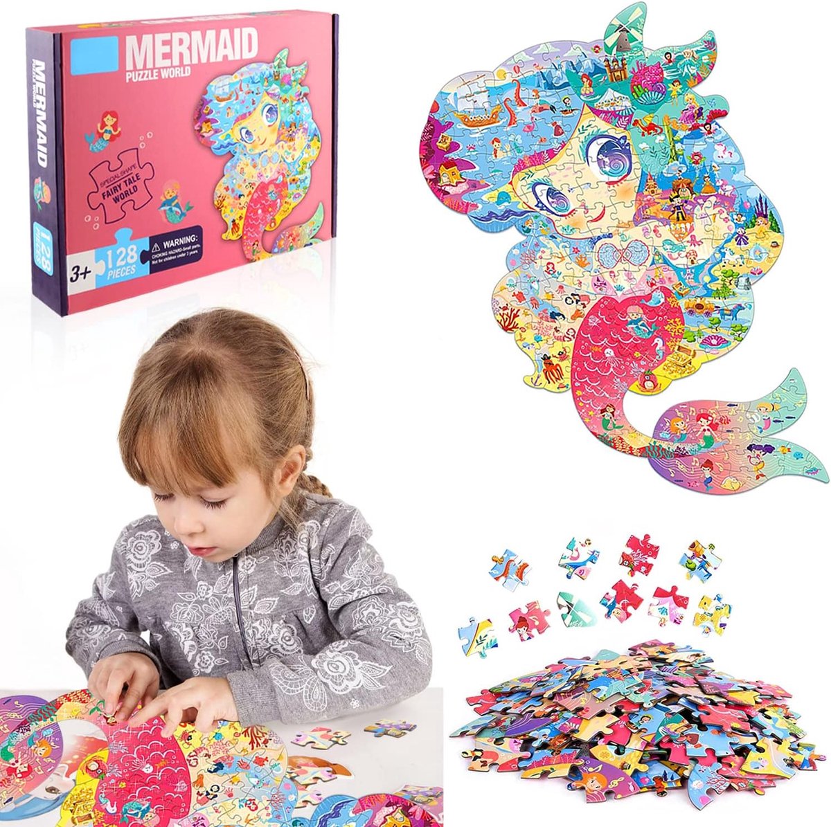 Mini Puzzel Zeemeermin 128 Delen - Educatief Puzzelspel voor Kinderen en Volwassenen