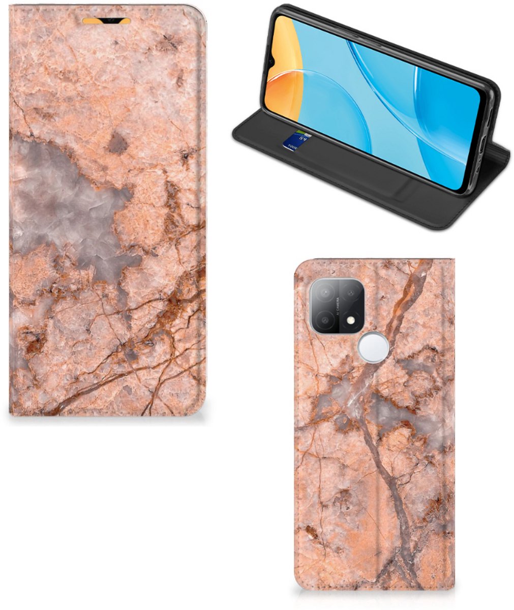 OPPO A15 Standcase Marmer Oranje