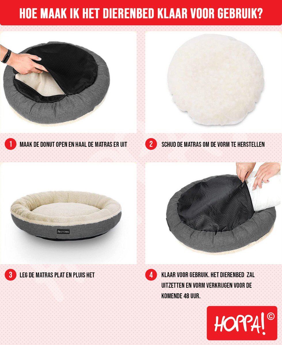Hoppa! Hondenmand - Hondenbed - Kattenmand - Kattenbed - Afneembare hoes - Honden / Katten Donut - Ø 50 cm - Antraciet – foto 3
