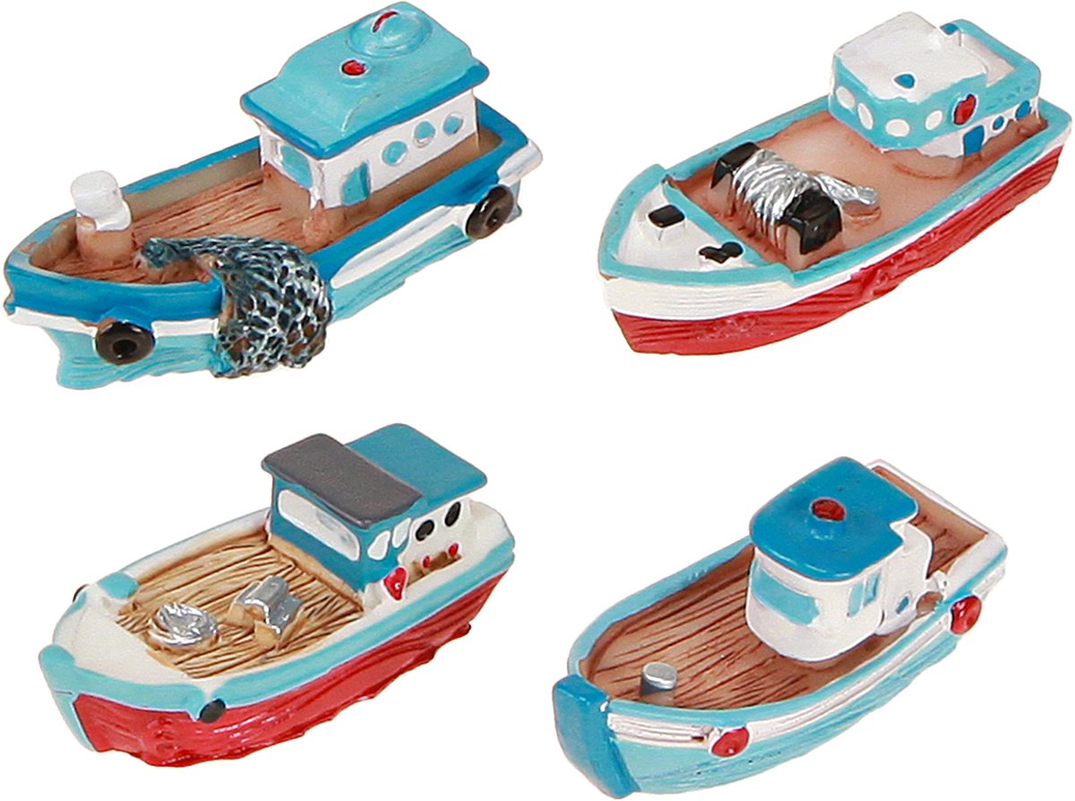 Decoratieve boot blauw rood maritieme tafeldecoratie 5 cm 8 stuks, 8 S