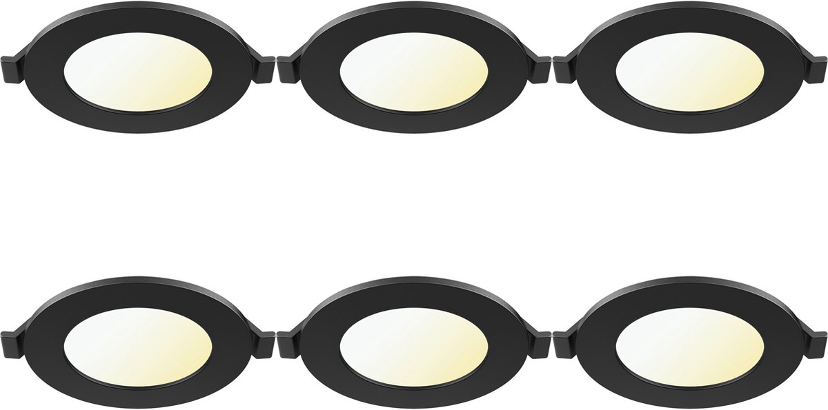 LED Downlight Inbouwspot Dimbaar 6 Stuks - Kingtron Thin - 4W 280lm 120° Bundelhoek - Aanpasbare Lichtkleur 3000K-4000K-6500K - IP40 - Rond - Zwart - Ø85mm Buitenmaat - Ø70mm Zaagmaat