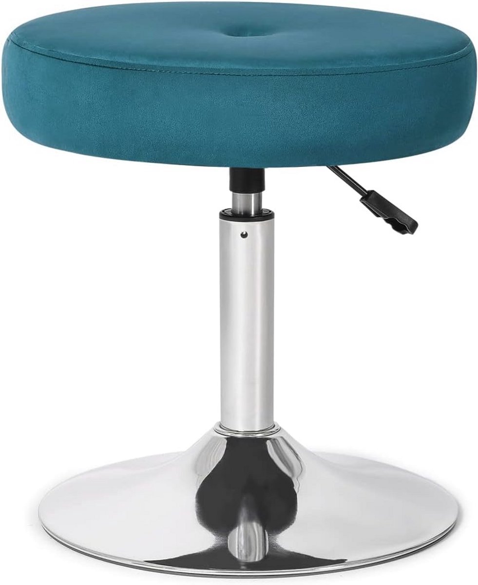 Verstelbare Fluwelen Ronde Ottomaanse - 360° Draaibare Make-up Kruk - Groenblauw