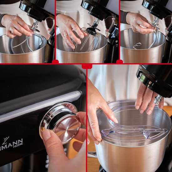 Keukenmachine met 5L kom en 12 snelheden - Kneedmachine met mengaccessoires en spatscherm - Zwart van Merkloos — afbeelding 3