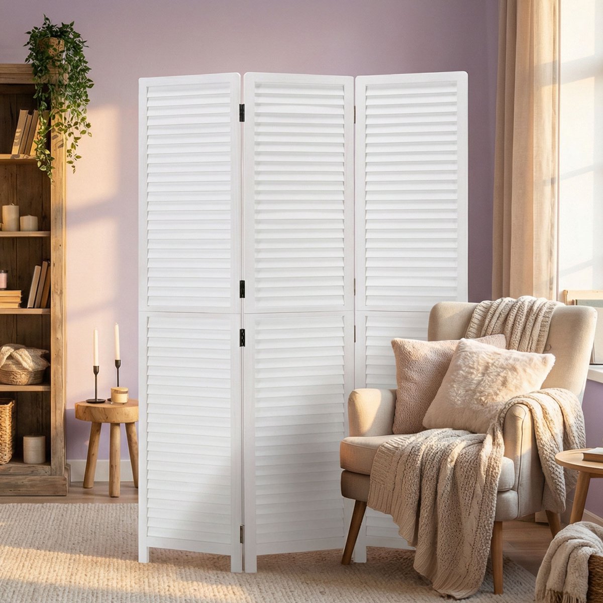 Homestyle4u Kamerscherm 3 panelen - 120x170 cm - Wit - 3-delig