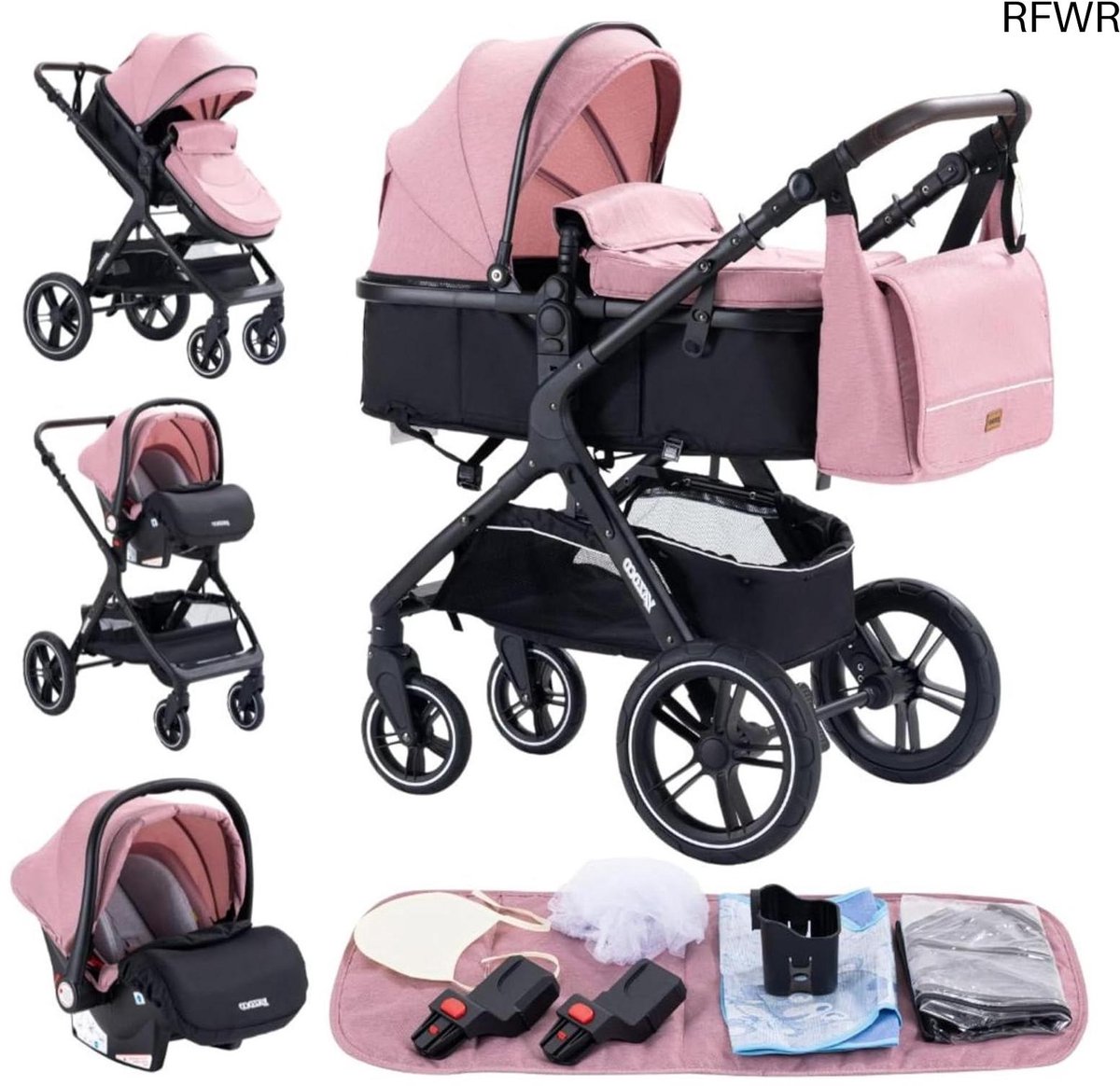 3-in-1 Kinderwagen - Driewieler, Hoge Landschap, Vouwbaar - Geschikt van 0-36 Mnd - Roze