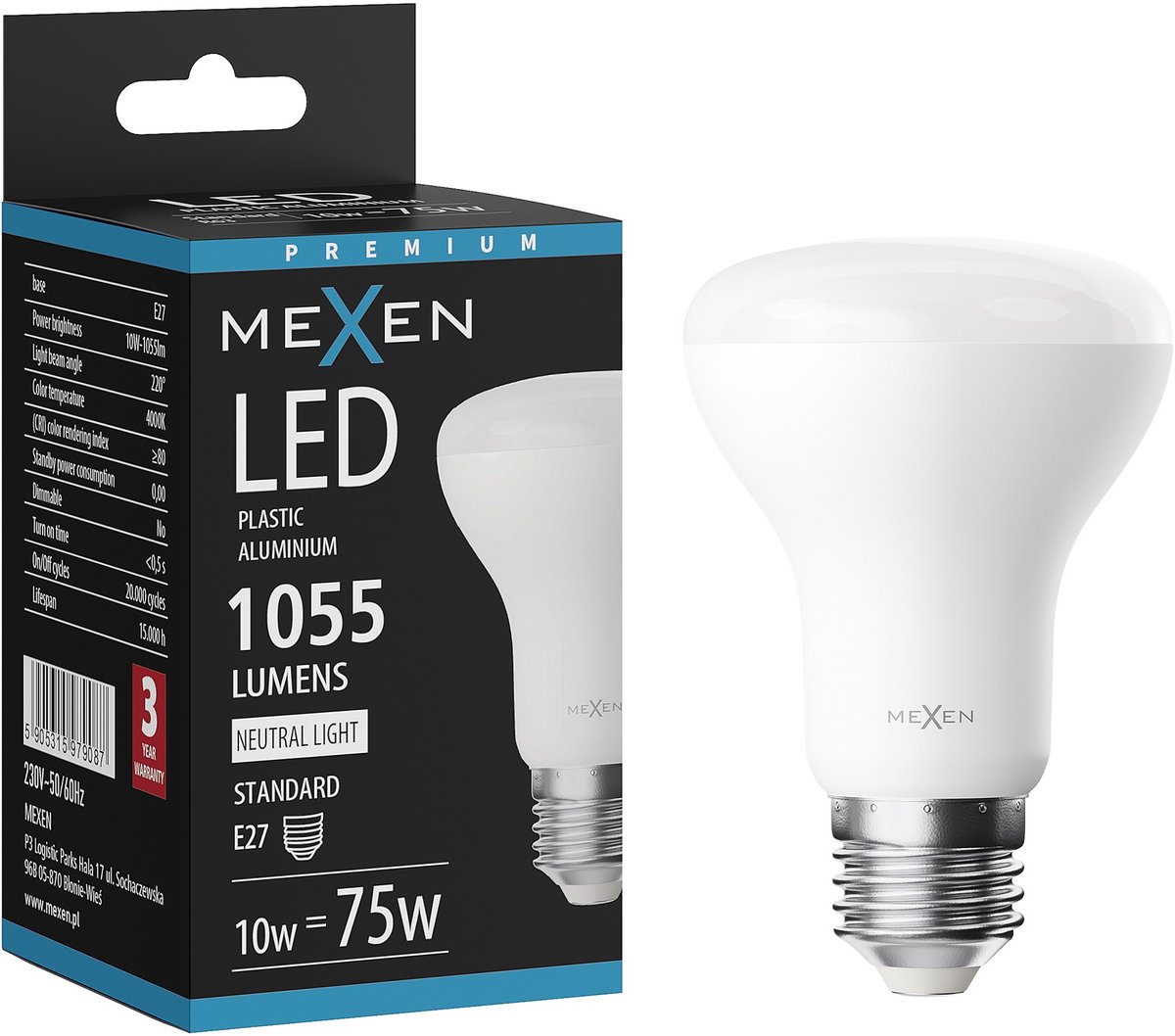 Mexen Nova LED-lamp E27, R63, 10W, Neutraal - 4000K, 1055 lm - L104-E27-1040-01