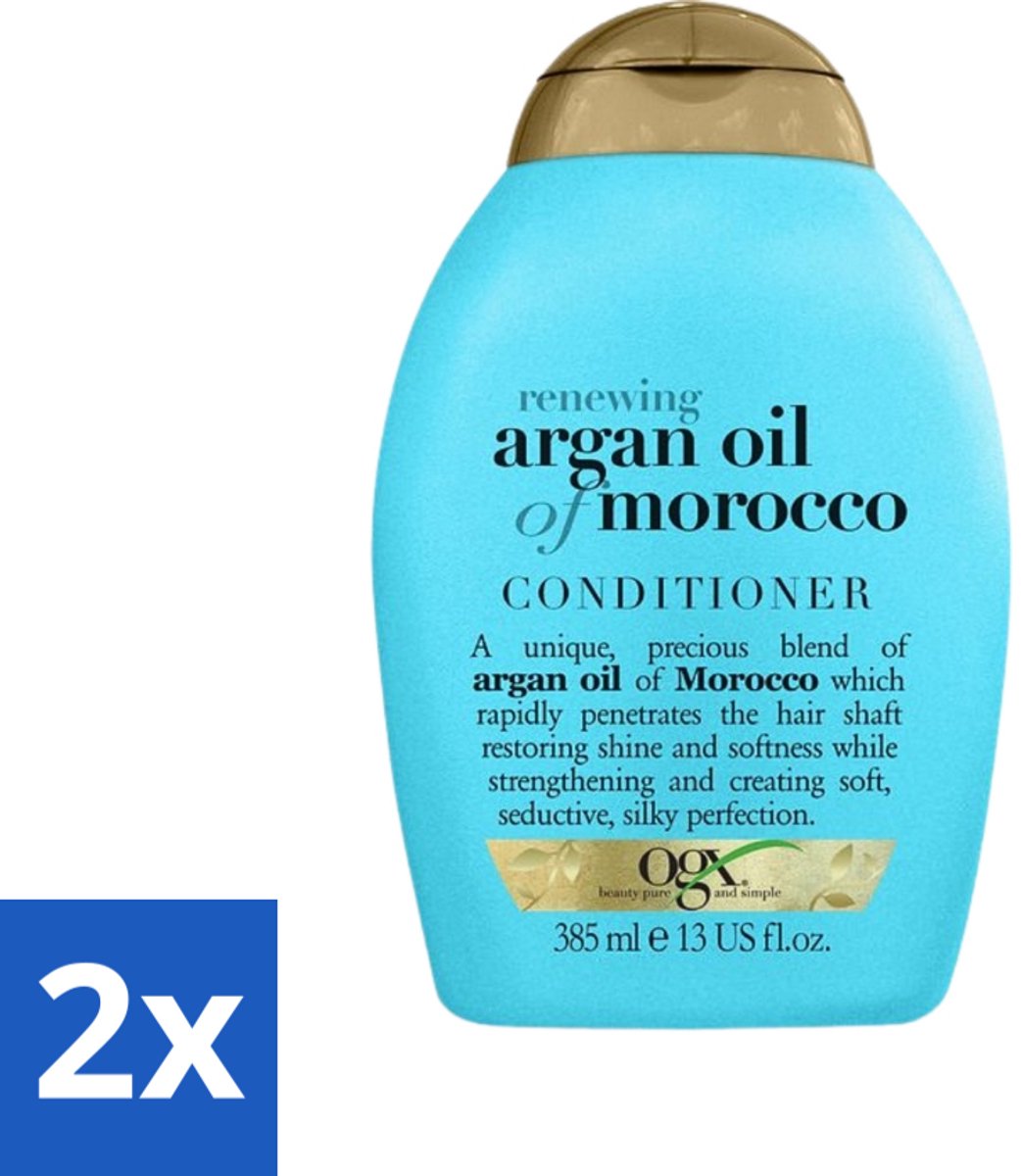 2 x OGX - Renewing Moroccan Argan Oil - Conditioner - Voor Ieder Haartype - 385 ml - Arganolie - Haarverzorging - Haarherstel - Vochtbalans - Herstel