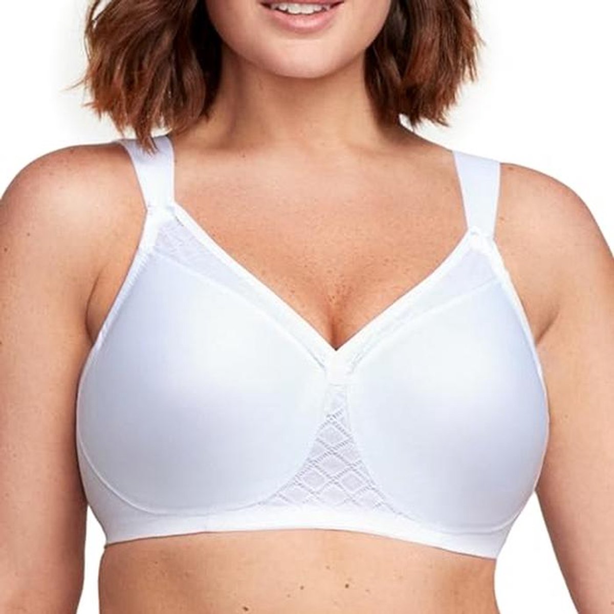 Dames Niet-Gewatteerde Draadloze T-Shirt BH met MagicLift voor Volle Figuren - Wit, 385D