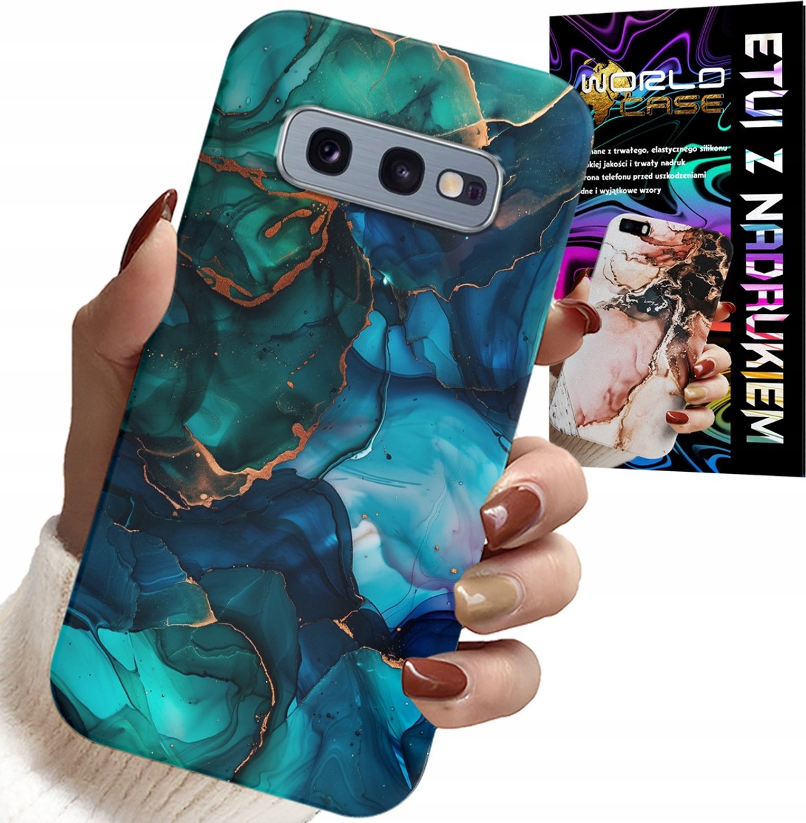 HOESJE VOOR SAMSUNG GALAXY S10E - BLAUWGROENE MARMERPATROON ACHTERKANT