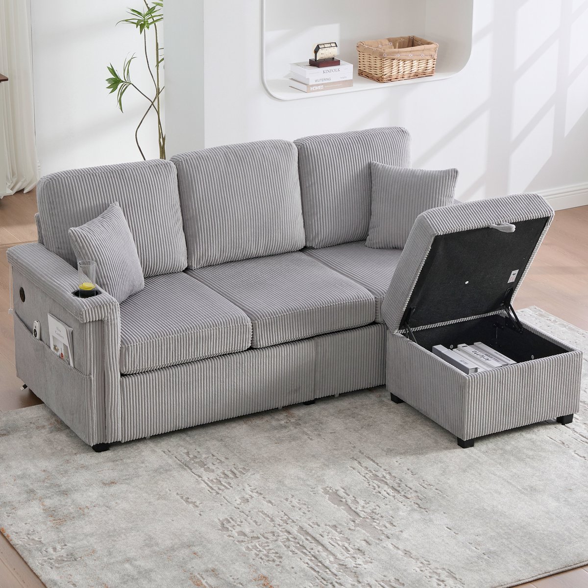 REDOM Bank 2-Zits – Moderne Sofa Met LED Verlichting, USB-C En Opbergruimte – Comfortabele