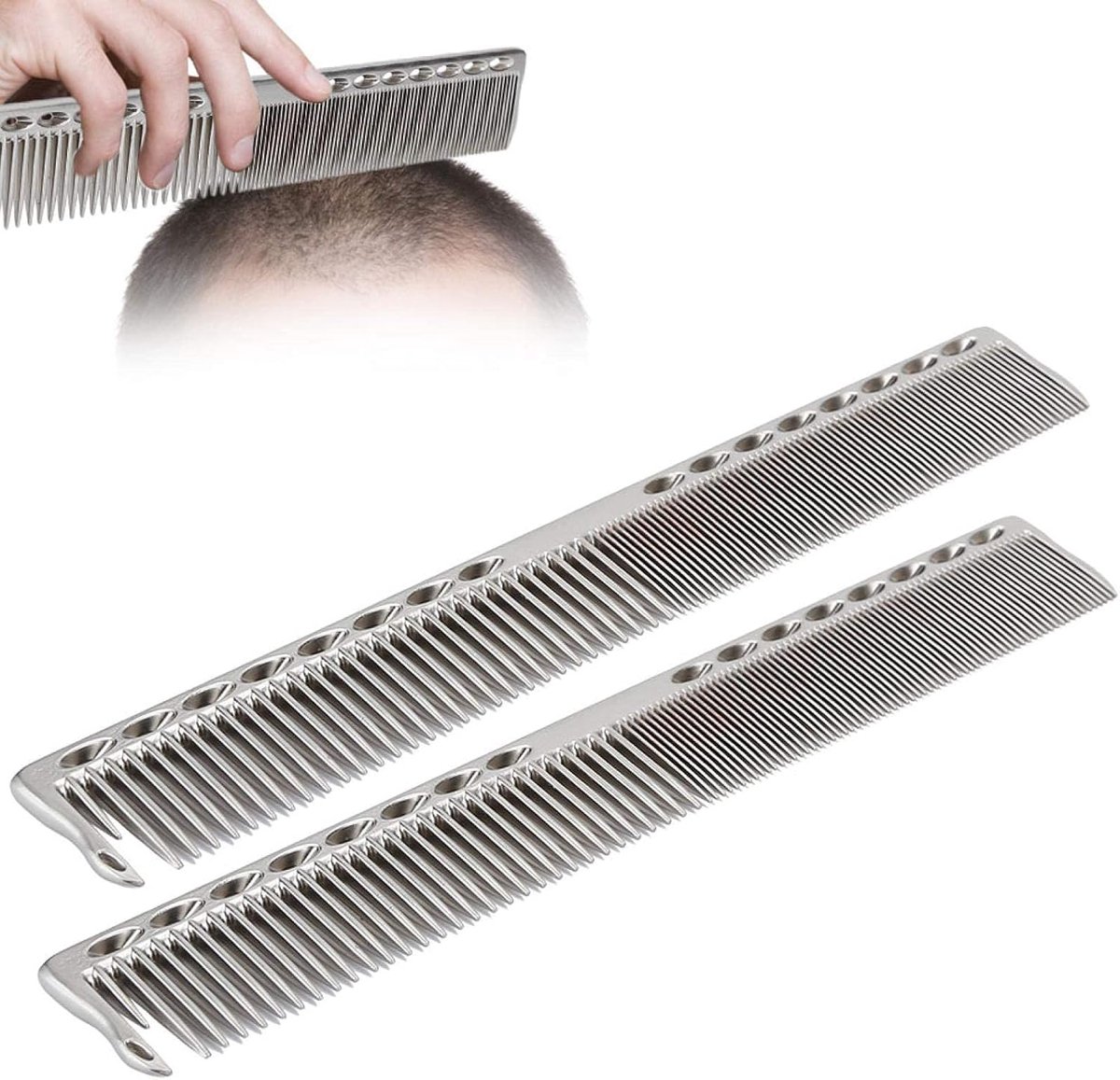 Haarknipkam Set - Kapperskam Styling - Haar Styling - Roestvrij Staal - 20 x 2.8 cm - Zilver