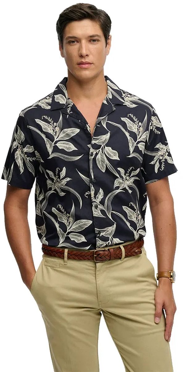 Superdry Hawaiian Print Overhemd Met Korte Mouwen L Man Marineblauw