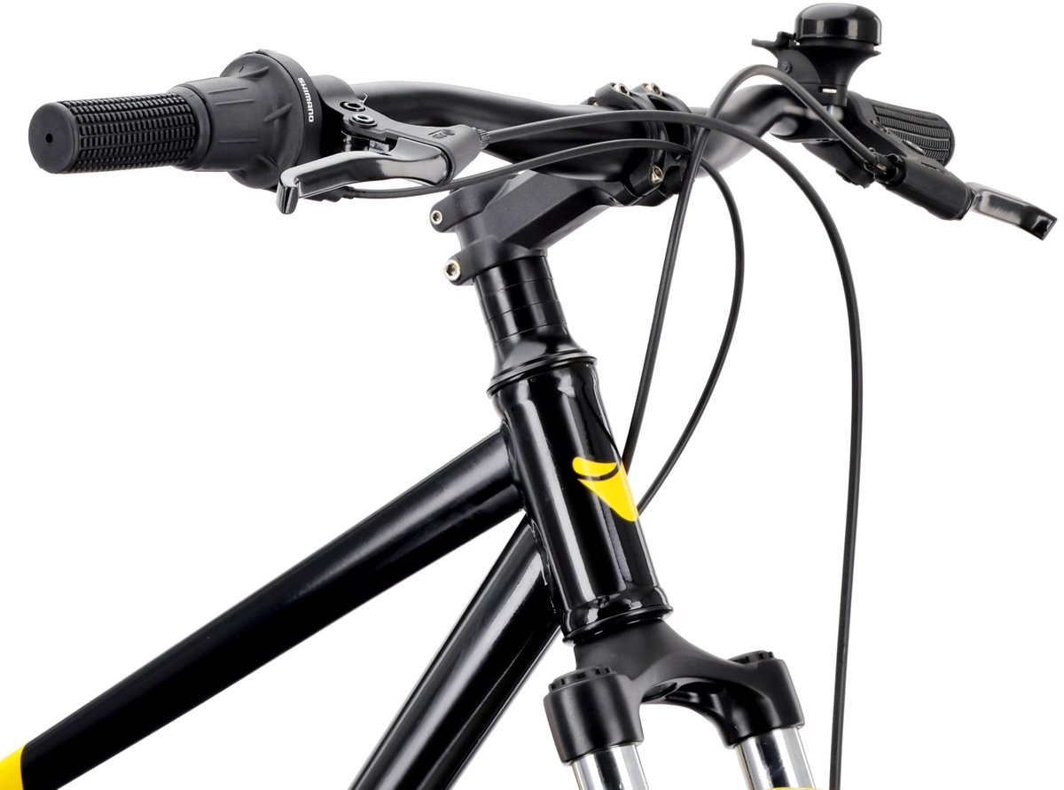 VERDANT CALIX Mountainbike 26", MTB-fiets voor dames en heren, fiets 6 inch - vering, schijfremmen, 7 versnellingen - Zwart-Geel – foto 6