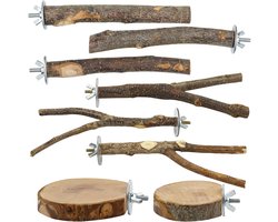 Zitstok Vogelkooi - Hout Speelgoed - Vogel Trainen - Natuurlijk Fruithout - 8 stuks - Uniek