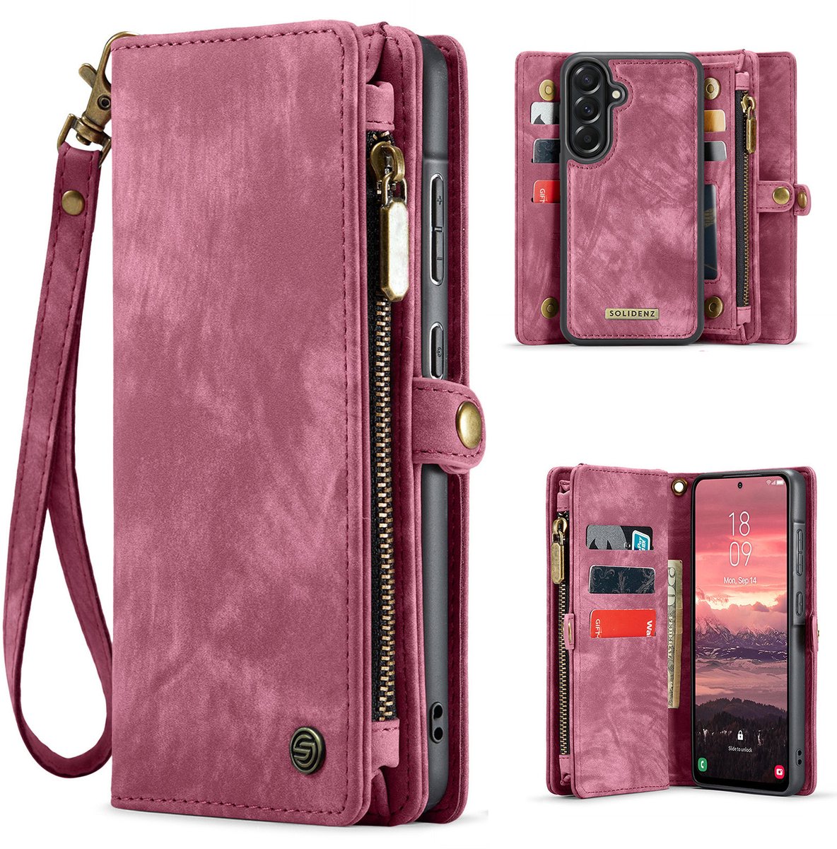 Solidenz Hoesje - Geschikt voor Samsung Galaxy A57 - Portemonnee Hoesje met Pasjeshouder - Urban Wallet - Rood