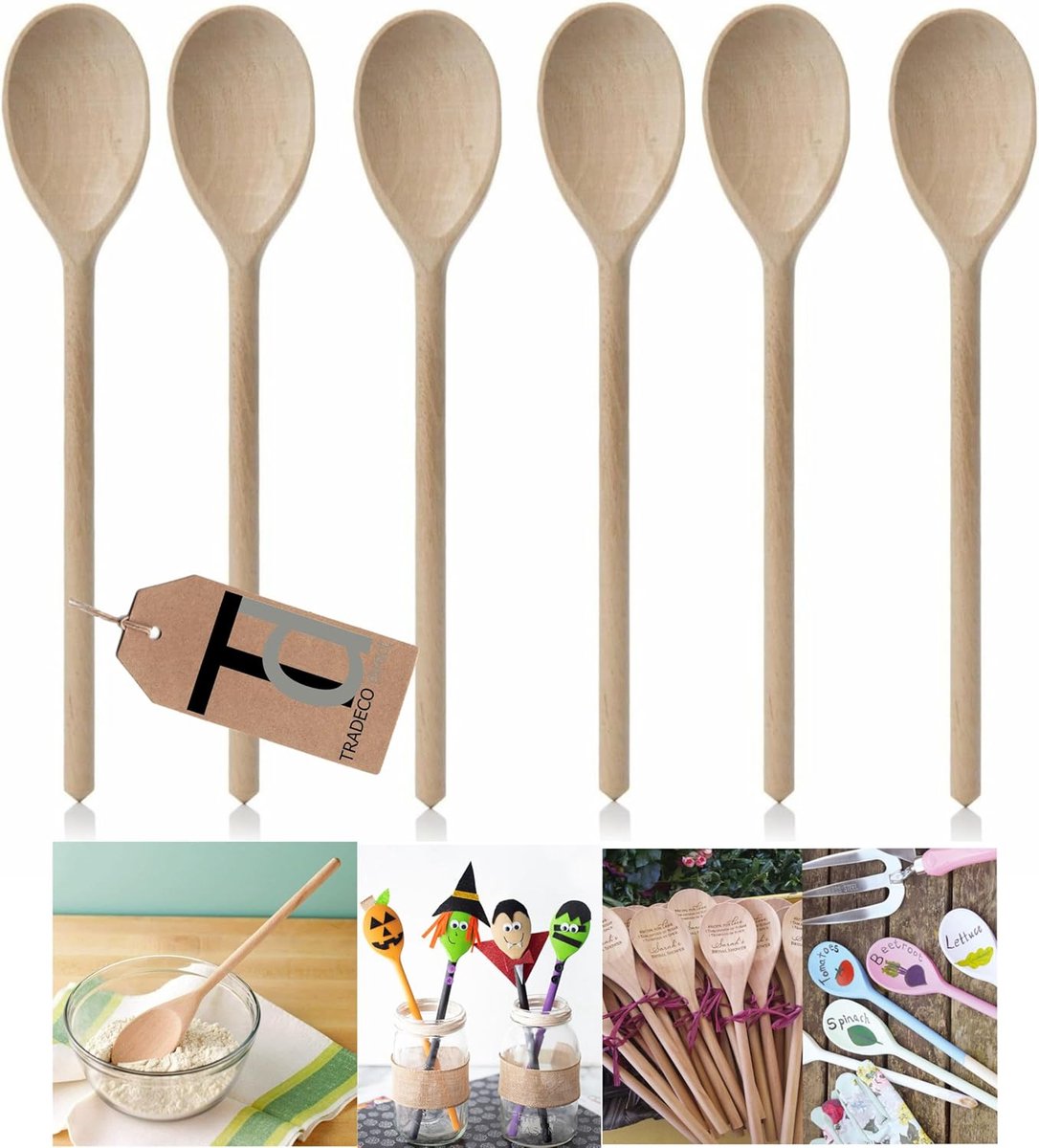 Houten Kooklepels - Baklepels Spatels - Bakken Decoreren - Gemaakt in EU - 25 cm - Beige