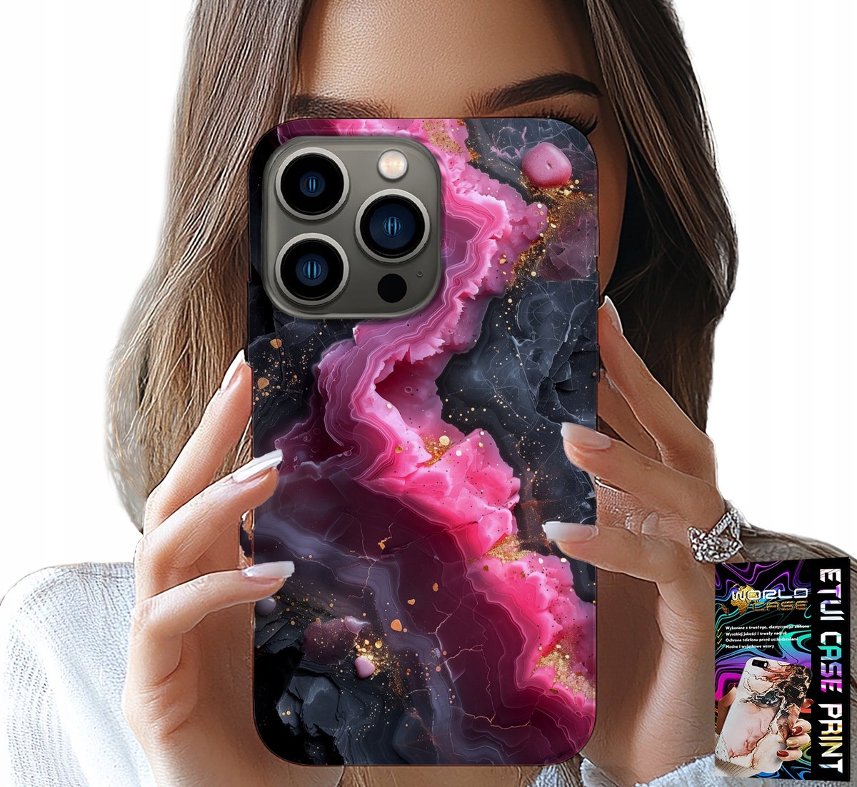 iPhone 16 Pro hoesje - Roze marmeren achterkant, trendy patronen