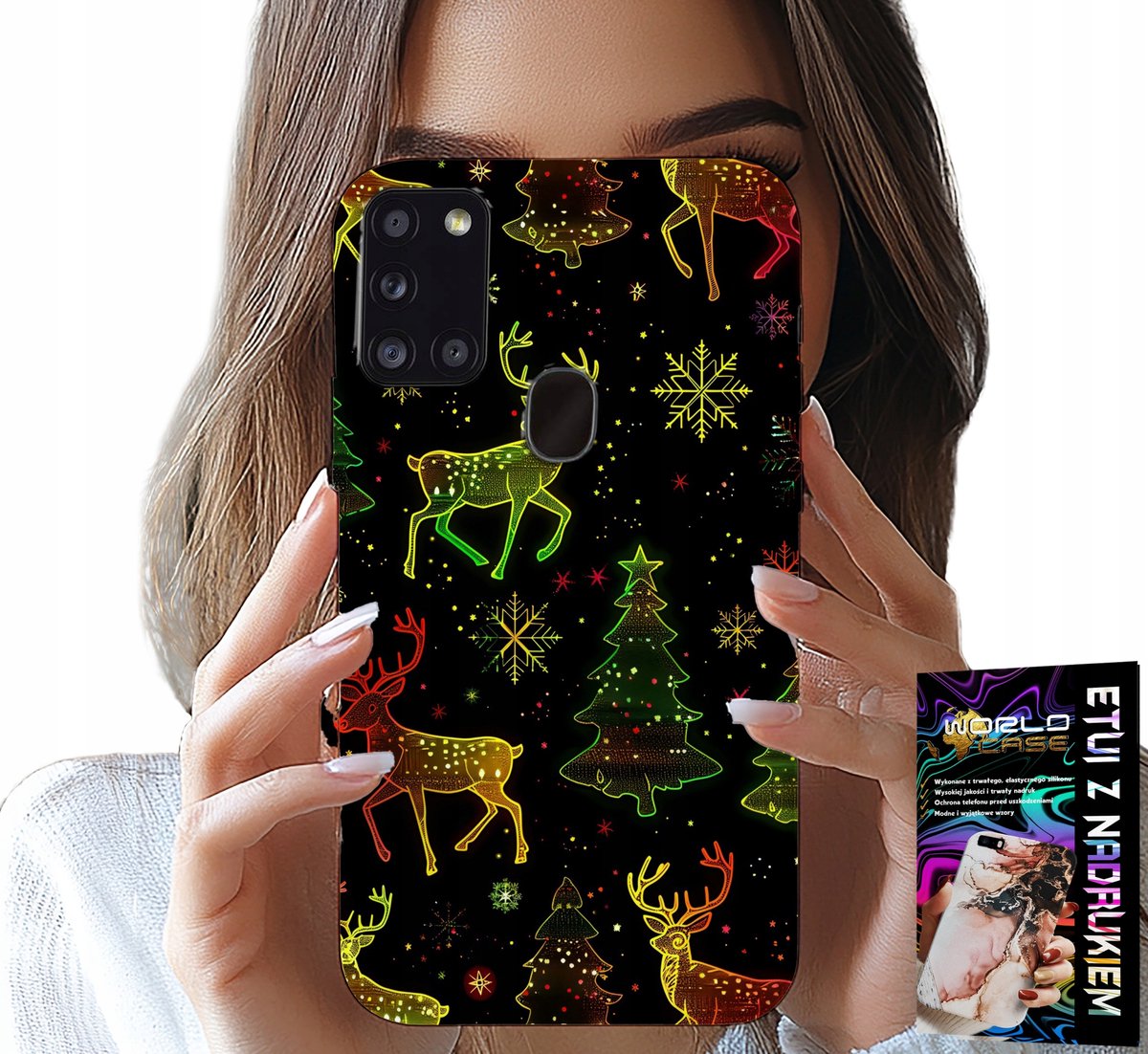 HOESJE VOOR SAMSUNG GALAXY A21S - RENDIER, SNEEUWVLOK, KERSTBOOM + GLAS