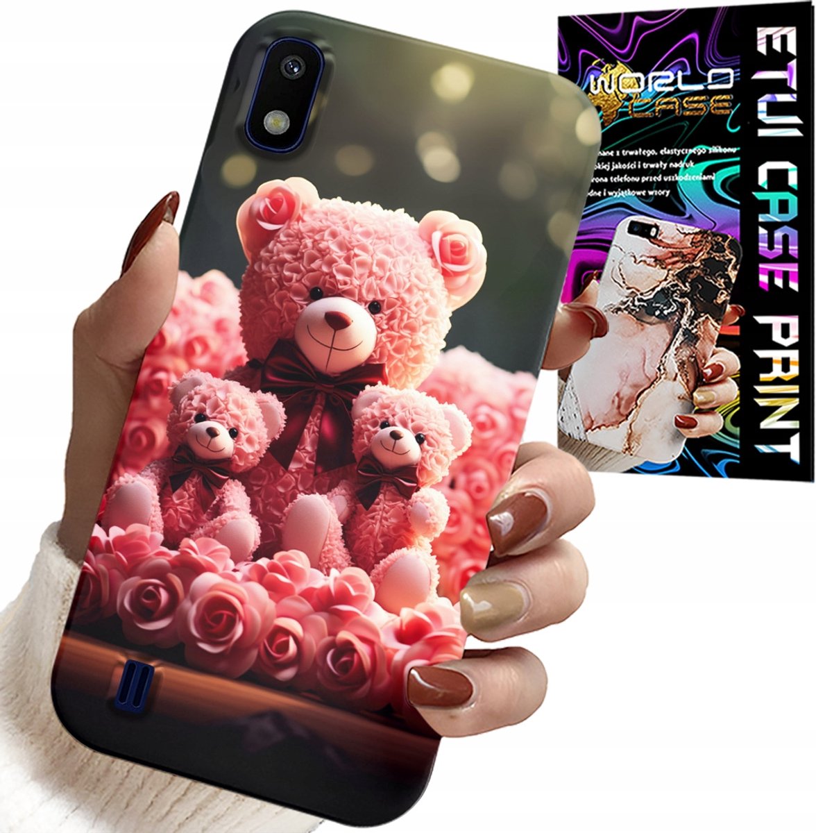 HOESJE VOOR SAMSUNG A10 - ROSE BEAR FAMILY GIFT + FILM
