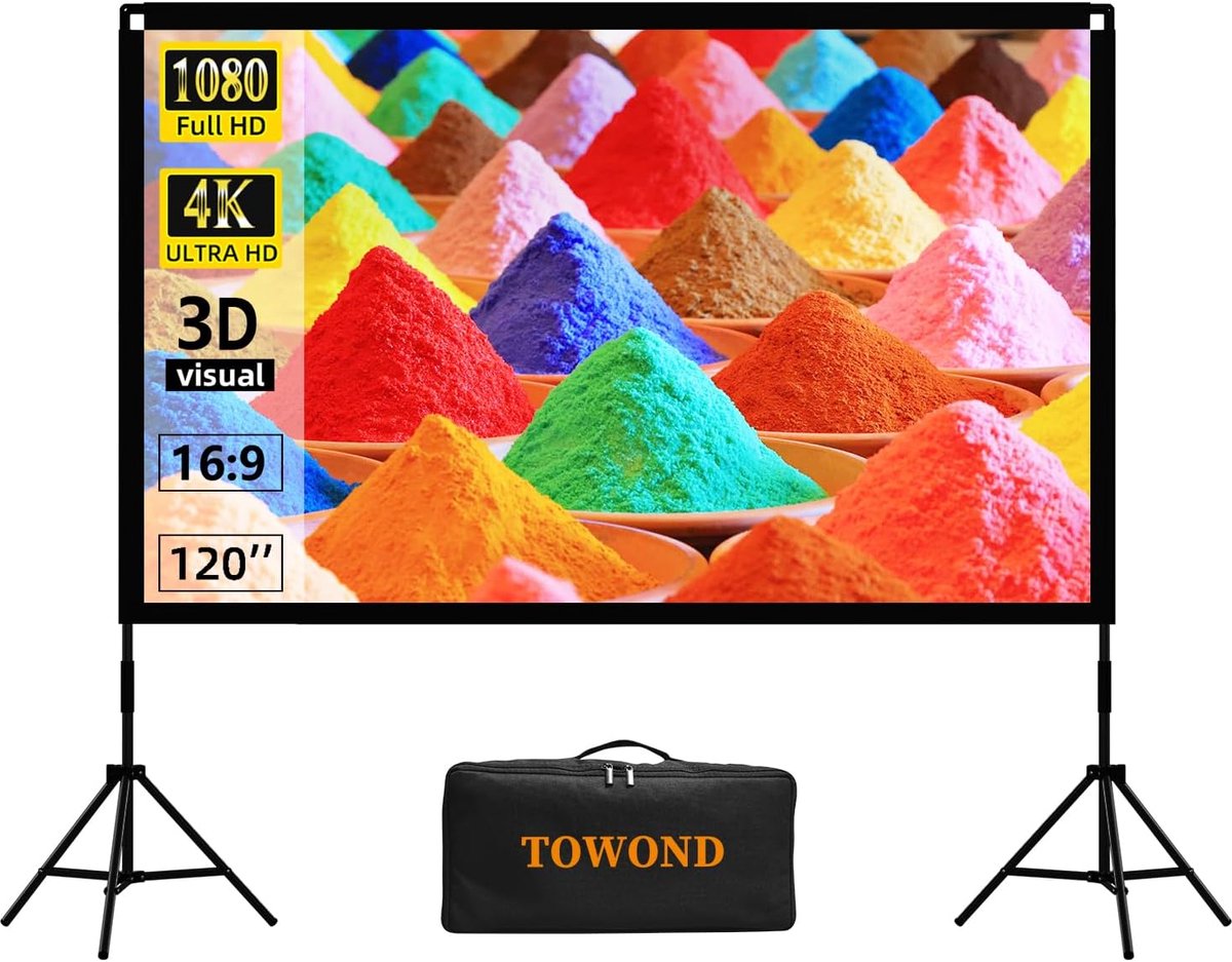 Projectorscherm met standaard - Draagbaar filmscherm - Buitenfilms kijken - Kreukvrij en opvouwbaar - 120 inch 16:9