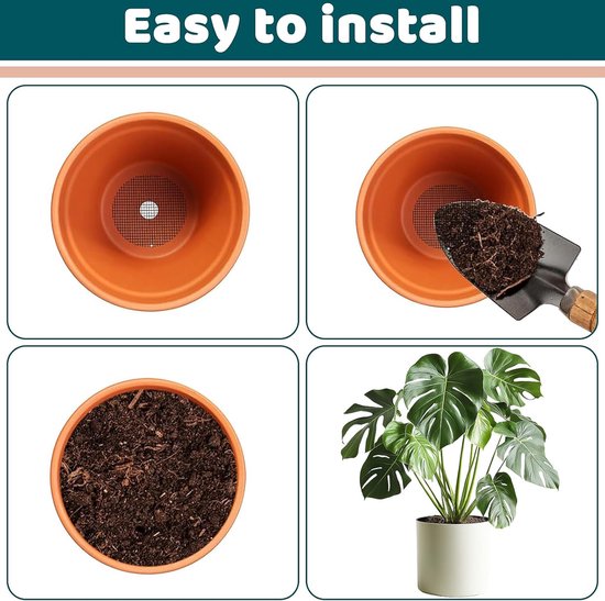 Bloempot Gaas Pads - 50 Stuks - 5X5CM - Ademend Plastic Gaas voor Bloempot Bodem - Bloempotvoering - Insectenwerende mat voor onder potplanten - Grondkerend gaasmatje - Ronde Drainageschermen om Bodemverlies te Voorkomen - Zwart van Merkloos	 — afbeelding 3