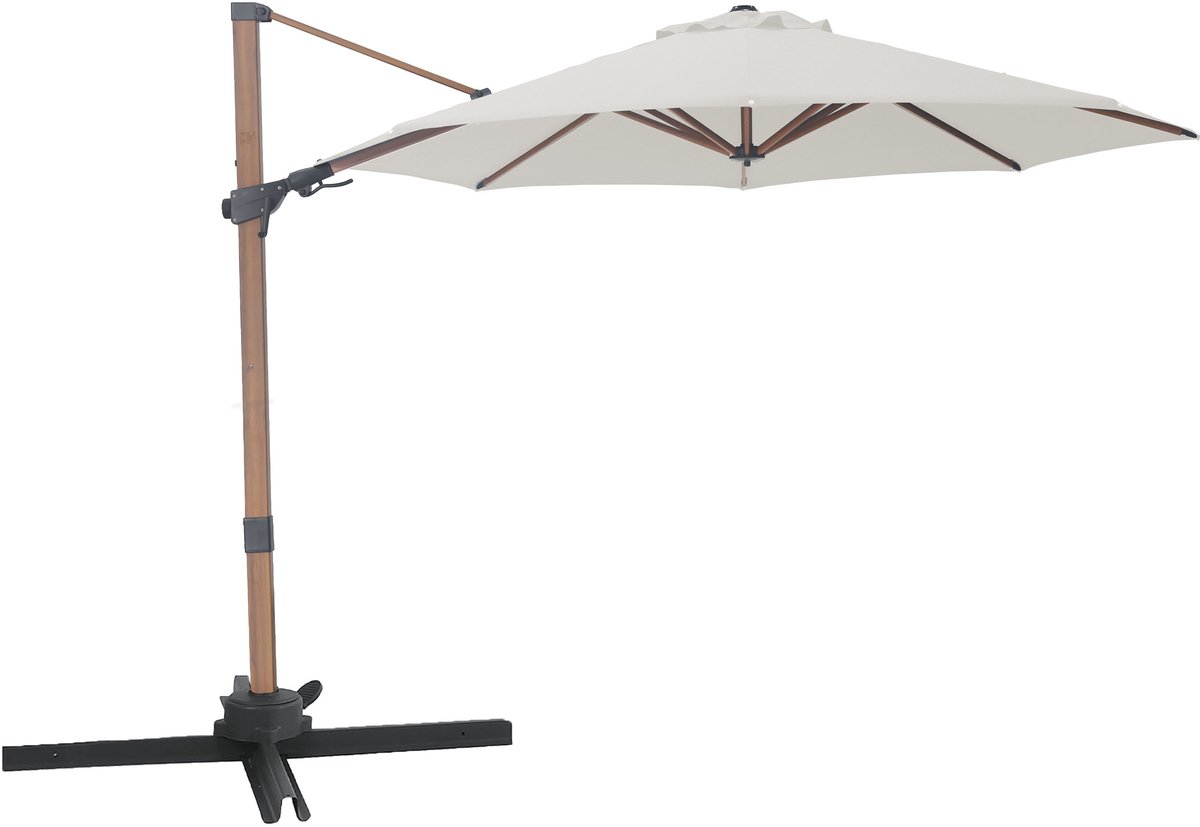 AXI Solis Zweefparasol Ø 300cm Houtlook/beige incl. Hoes – Gepoedercoat frame met kruisvoet – 360° Draaibaar - Kantelbaar